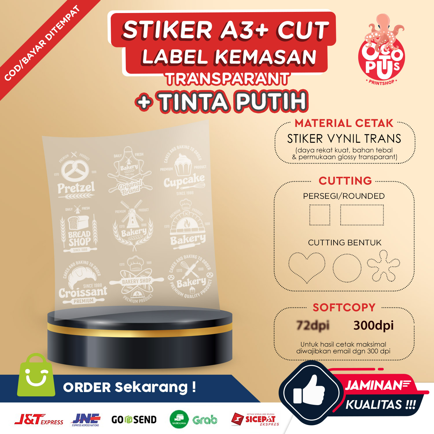 STIKER VYNIL TRANSPARAN A3+ TINTA PUTIH