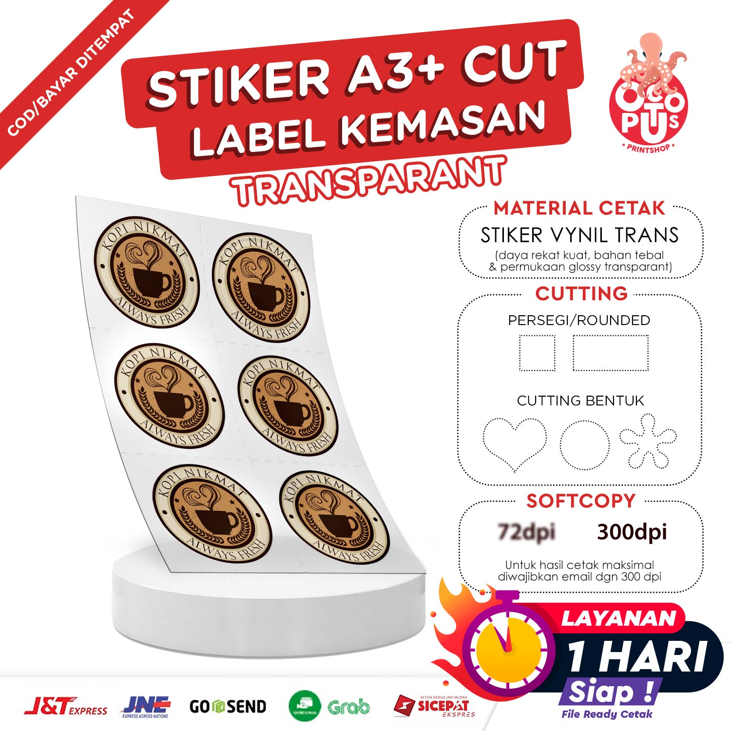 Stiker Vynil Transparan A3+